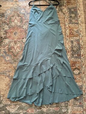 Sleeveless Ruffle Tiered Wrap Maxi Dress in Dusty Blue